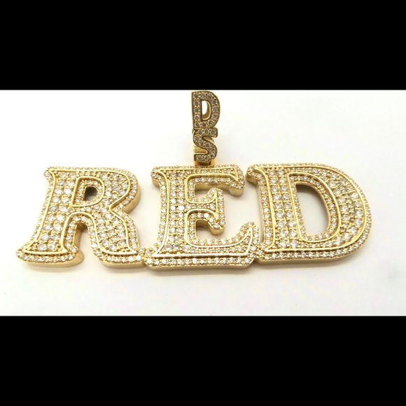 14K GOLD 7.0 tcw Diamond Custom DS RED INITIAL NAMEPLATE PENDANT One of a kind! - Picture 4 of 13